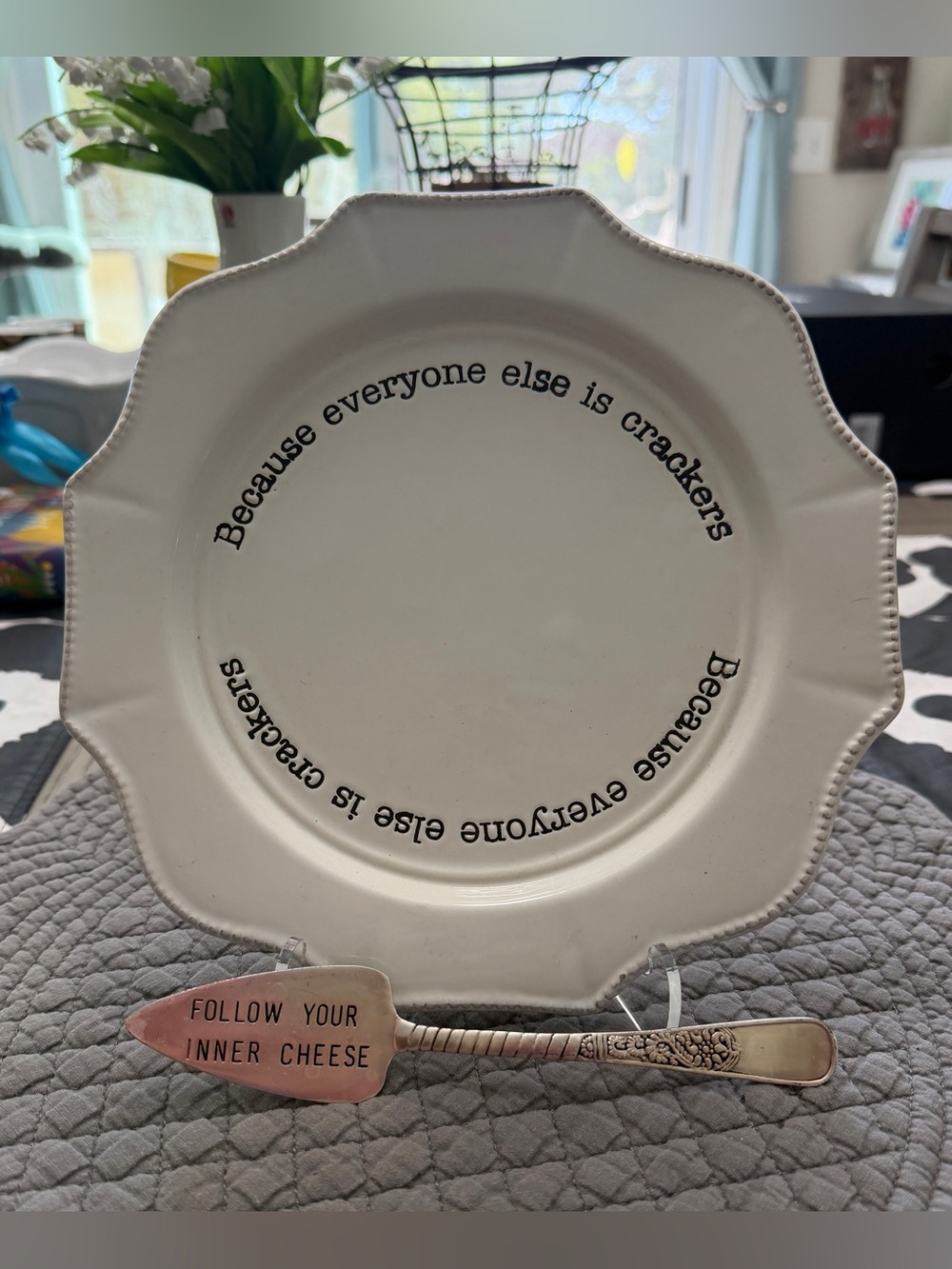 Mud Pie White Ceramic Serving Plate with Playful Black Text